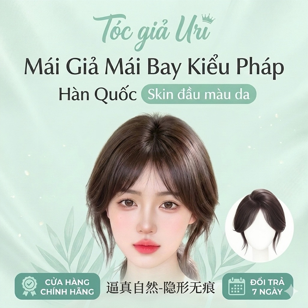 Mái Giả Mái Bay Kiểu Pháp Hàn Quốc - Tóc Giả Uri Cao Cấp, Skin Đầu Màu Da Siêu Tự Nhiên URI42