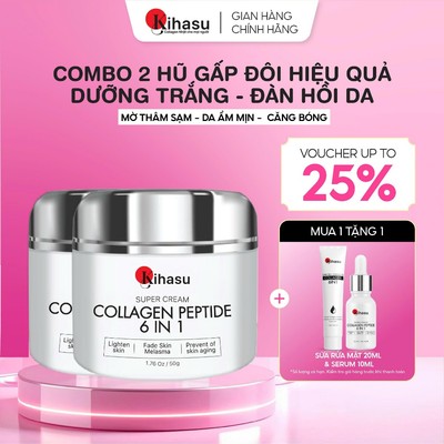 2 Hũ Kem Dưỡng Ẩm Kihasu Collagen 6in1 Dưỡng Da Trắng Sáng Đều Màu, Cung Cấp Độ Ẩm, Giúp Da Săn Chắc, Đàn Hồi, Trẻ Trung