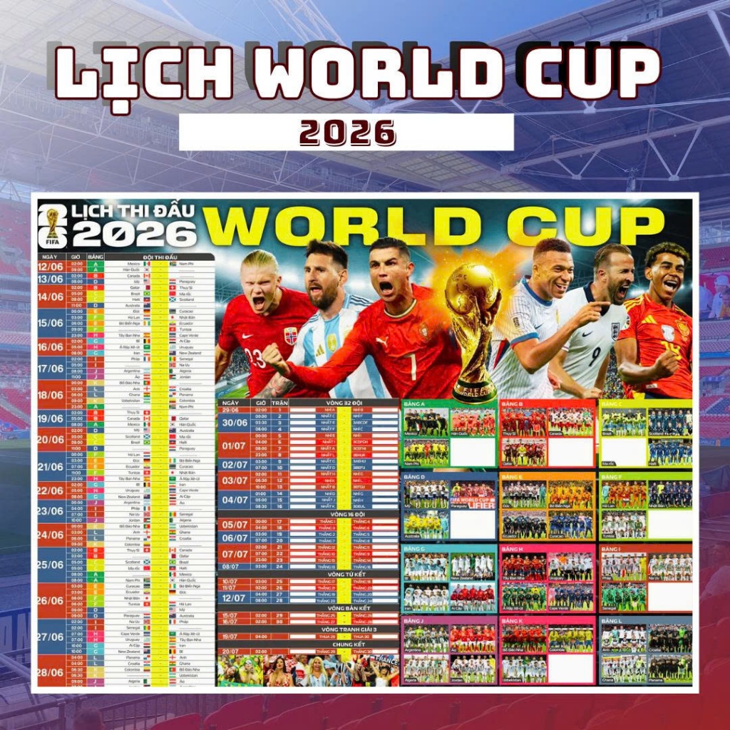 Lịch thi đấu bóng đá World Cup 2026, Lịch thi đấu bóng đá World Cup 2026 dán tường