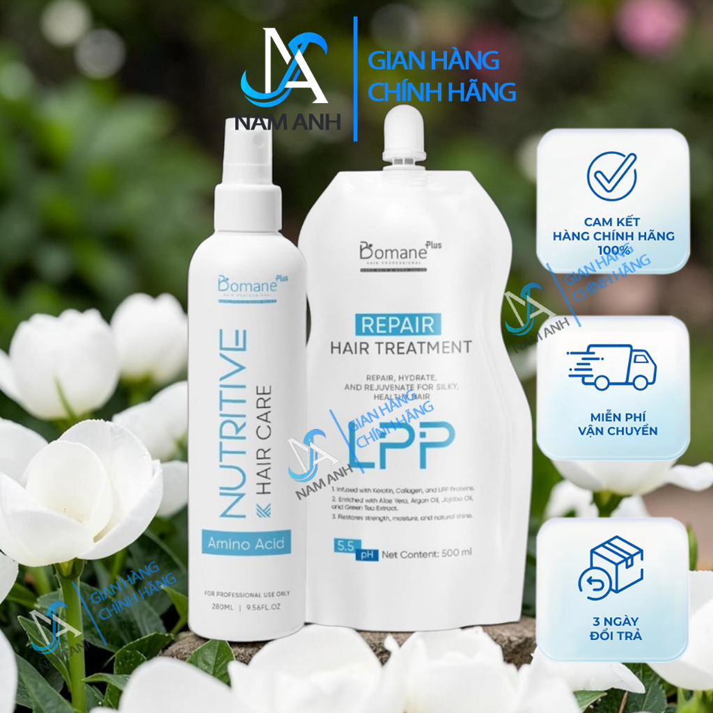 Combo Kem Hấp và Xịt Dưỡng Phục Hồi Tóc Bomane Plus Siêu Mềm Mượt 500ML