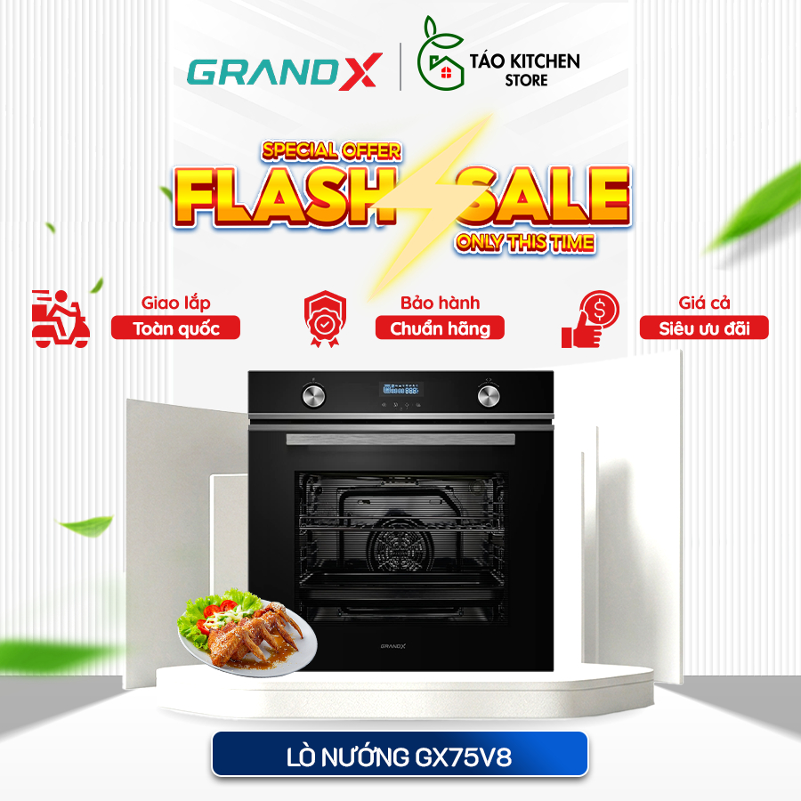 Lò nướng âm tủ GrandX GX75V8 - Cửa Kính 3 Lớp, An Toàn Tuyệt Đối, Thiết Kế Tinh Tế