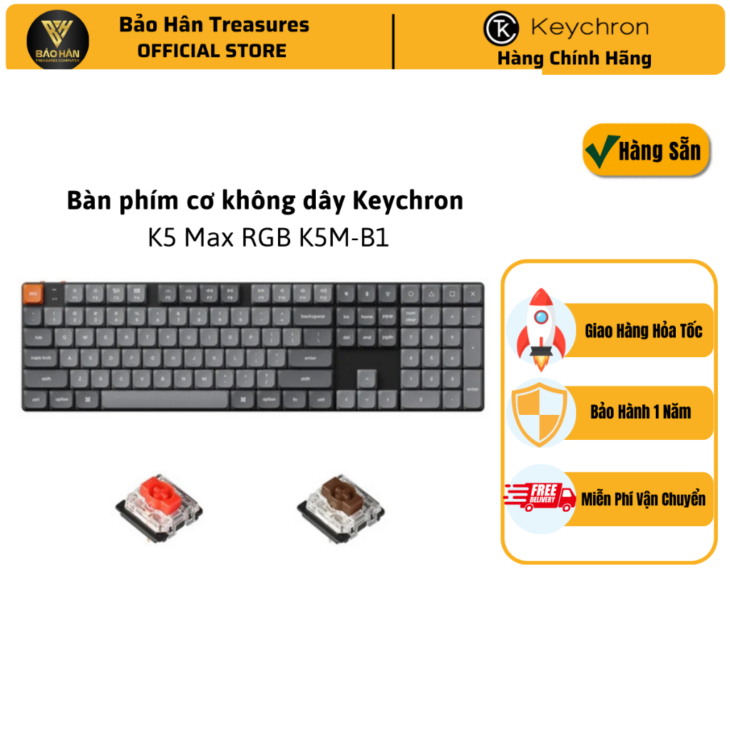 Bàn phím vi tính Keychron K5M-B3 K5 Max Gateron RGB Backlight Brown Switch Keyboard - Hãng Chính Hãn