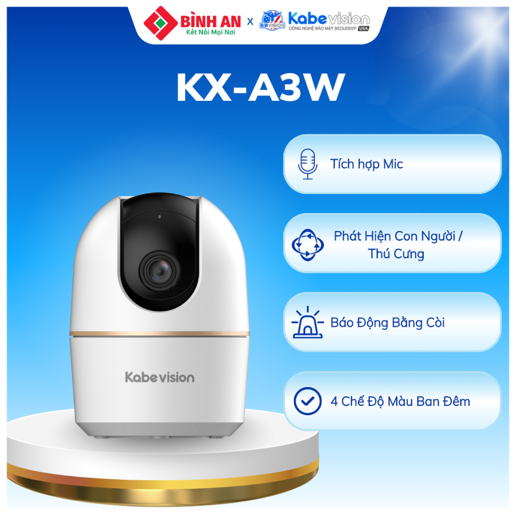 Camera wifi trong nhà KBVISION KX-A3W, quay quét, đàm thoại 2 chiều, theo dõi chuyển động