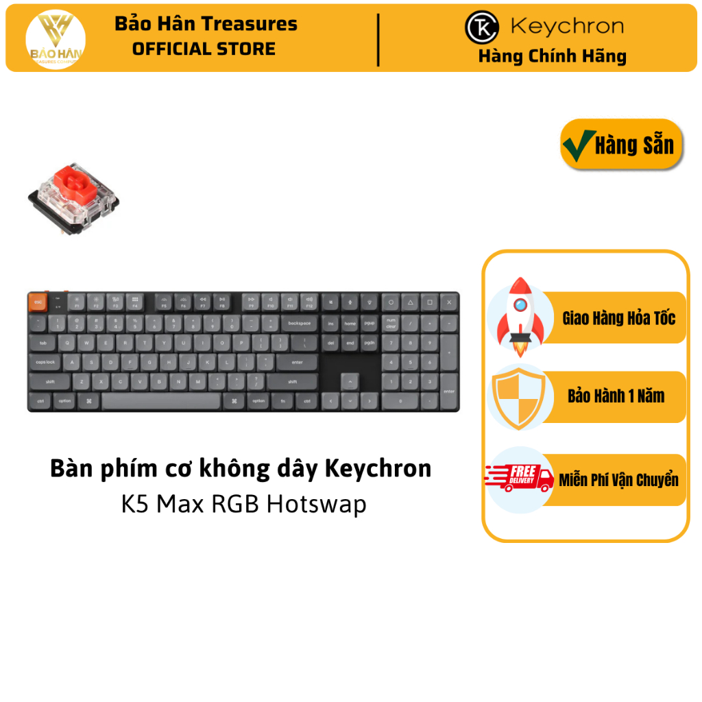Bàn Phím Cơ Keychron K5 Max RGB Hotswap (Gateron Sw) K5M-H1/ H3 Full-Size Low-Profile  - Hàng Chính 