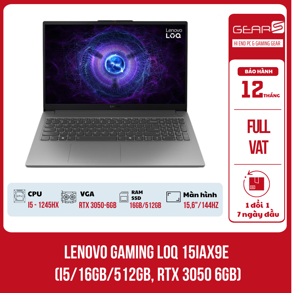 [New 100%] Laptop Lenovo Gaming LOQ 15IAX9E I5 (I5/16GB/512GB, RTX 3050 6GB) Bảo Hành 12 Tháng
