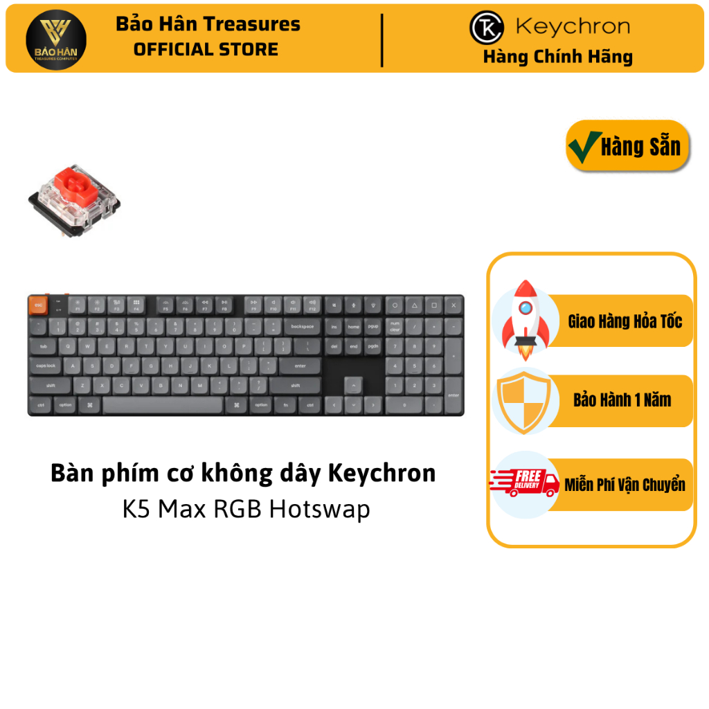 Bàn phím không dây Keychron K5 Max RGB Hotswap (Gateron Sw) K5M-H1/ H3 Full-Size Low-Profile  - Hàng