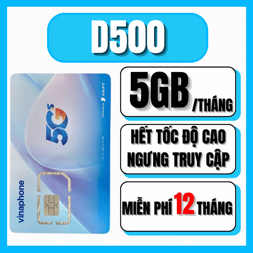 Sim / eSIM VinaPhone D500 4G Miễn Phí Trọn Gói 60GB 12 Tháng Data Chính Hãng SIM Internet Giá Tốt Dù