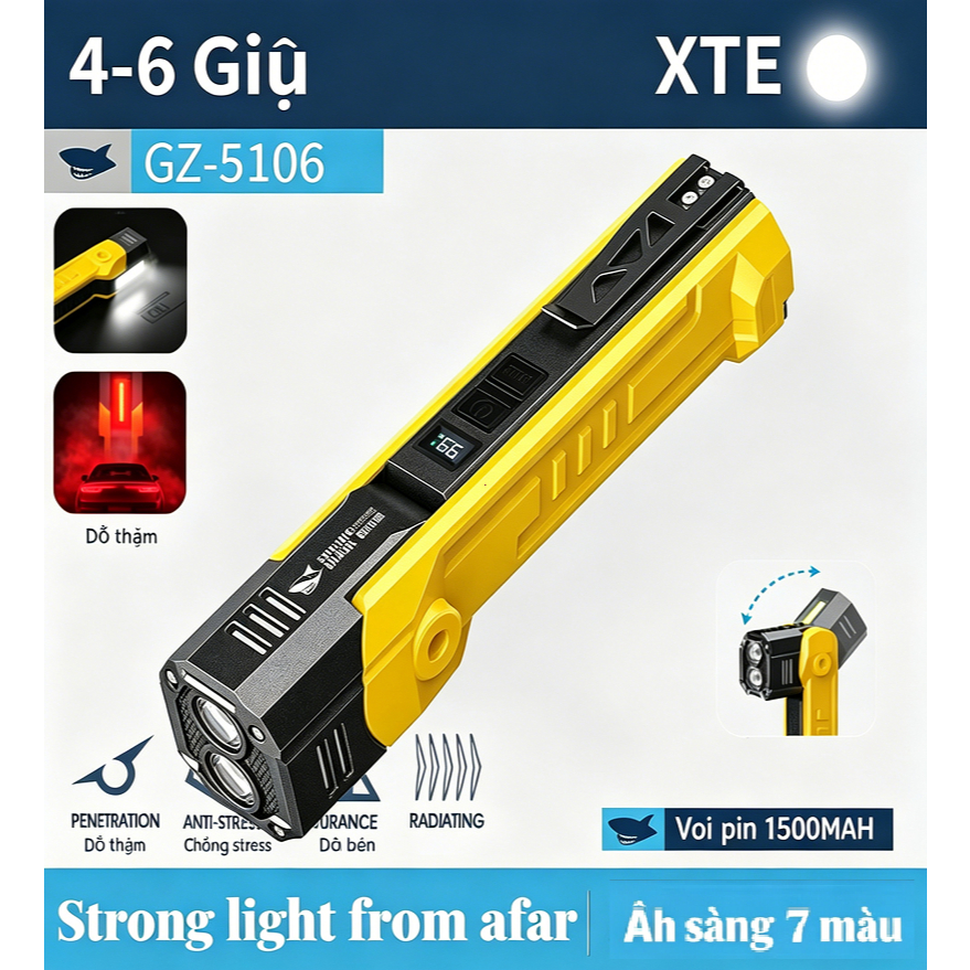 Sẵn sàng cổ phiếu GZ5106 LED từ ngọn đuốc ánh sáng siêu sáng quay đèn pin 7mode WhiteRed Light
