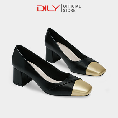 Giày cao gót DILY mũi vuông phối màu sang trọng, gót cao 5cm DL0619