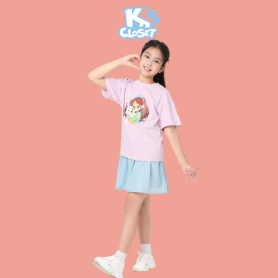 Áo Cộc Tay K'S CLOSET Chất Liệu Vải Cotton Cho Bé Gái (2-14 tuổi) từ 10kg-55kg E017SIS