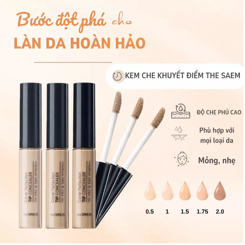 Kem che khuyết điểm The Saem Cover Perfection Tip Concealer Spf28 PA++ (6.5g) Hàn Quốc | BigBuy360 - bigbuy360.vn