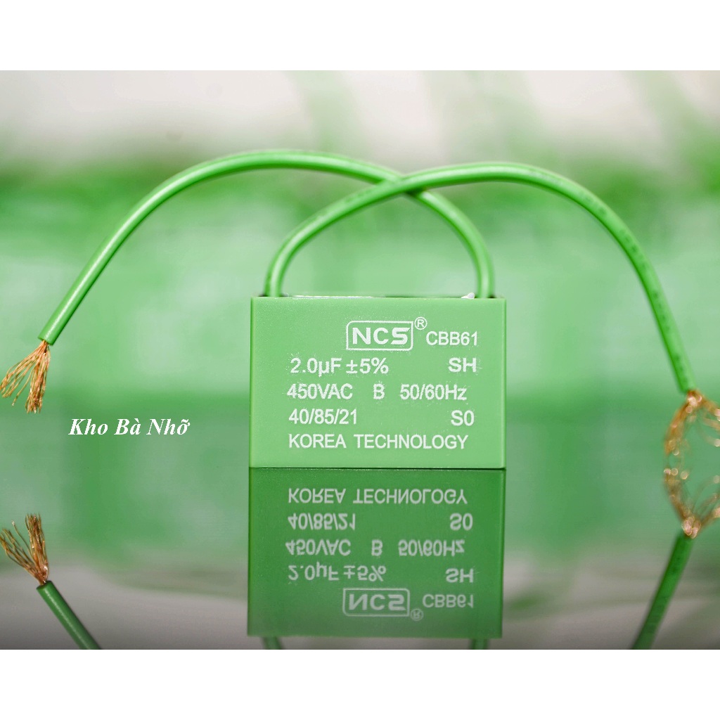 (2uf) Tụ Quạt 2uf - CBB61 450VAC tụ xanh NCS nhập khẩu mẫu mới 2026.