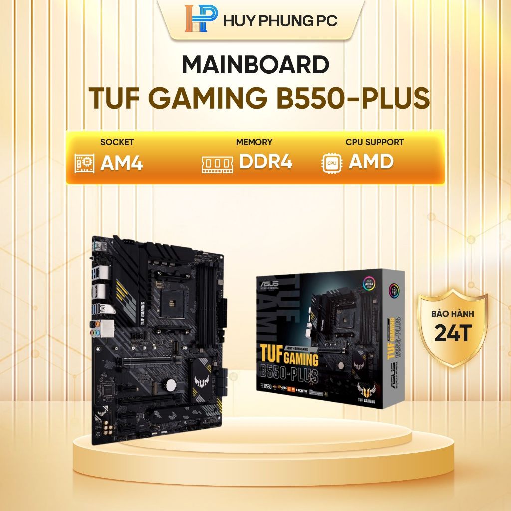 Bo mạch chủ Mainboard ASUS TUF GAMING B550-PLUS (AMD B550, Socket AM4, m-ATX, 4 khe RAM DRR4) new bả
