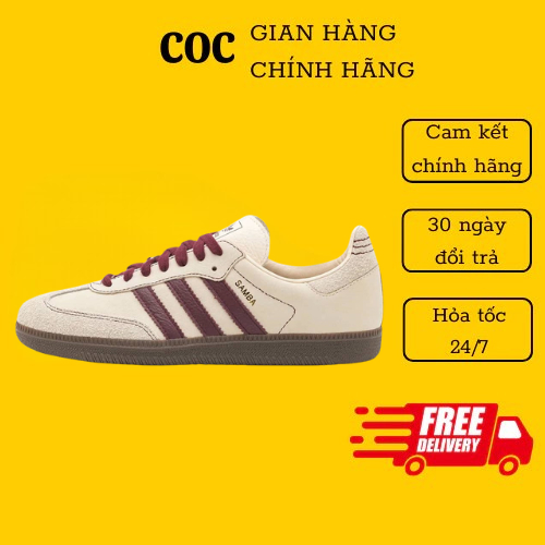 [ Authetic ] Giày Adidas Samba OG ‘Wonder White Maroon’. Giày Sneaker Adidas Samba OG Kem Mận