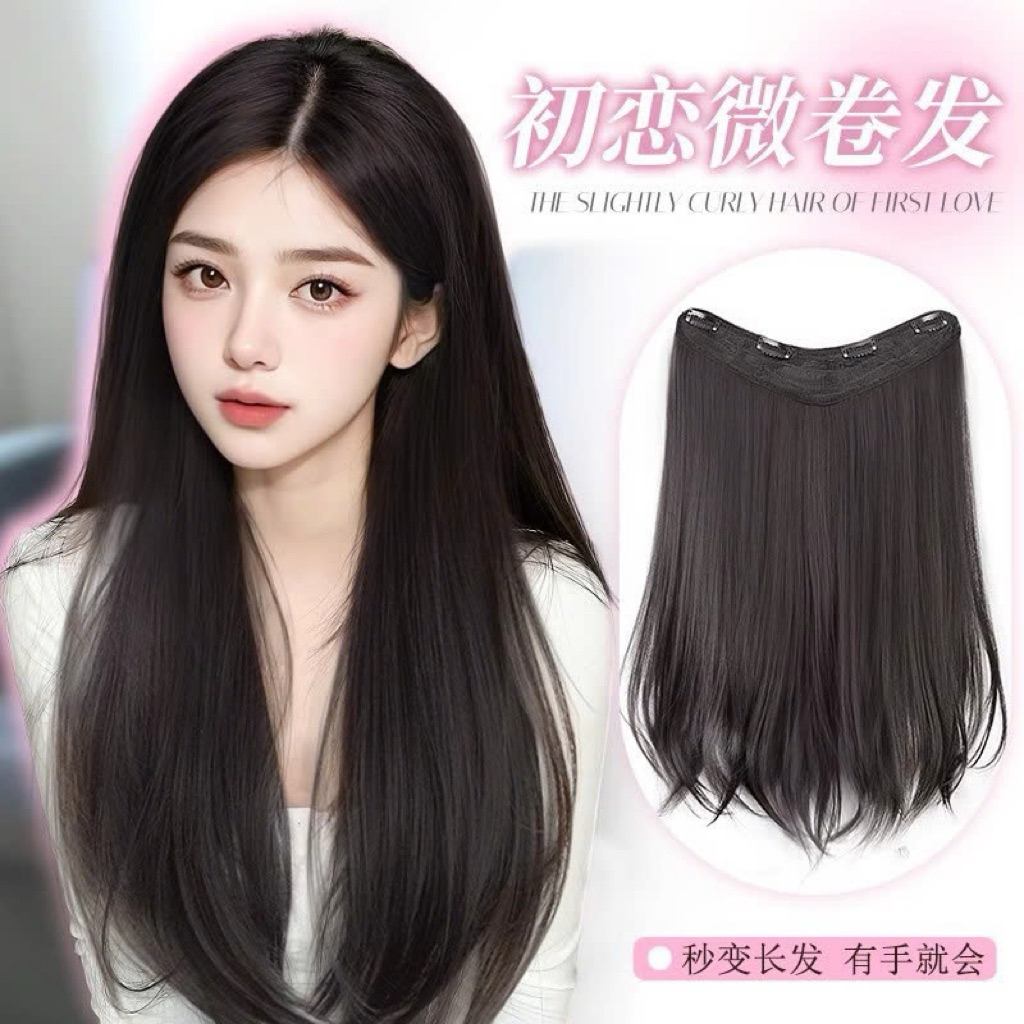 Tóc Giả Kẹp Phím Chữ U Thẳng Tự Nhiên (Cụp Đuôi Nhẹ) - Tóc Giả Uri Cao Cấp Siêu Mềm Mượt, Dễ Sử Dụng