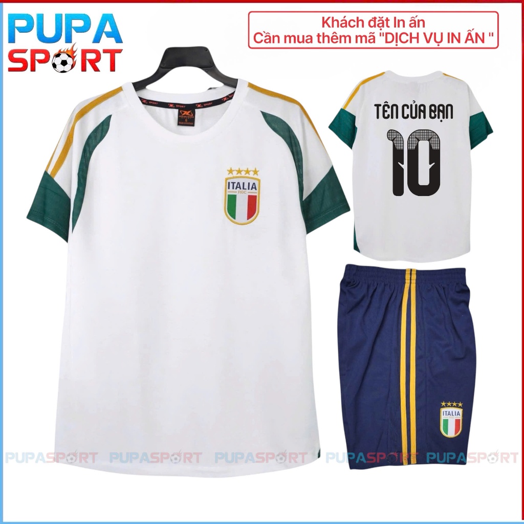 Bộ Đồ Đá Banh Hd, Tuyển Ý Traning  2026 - Màu Trắng Xanh, Vải Mè Cho Nam Nữ, Có In Tên Unisex Top Sp
