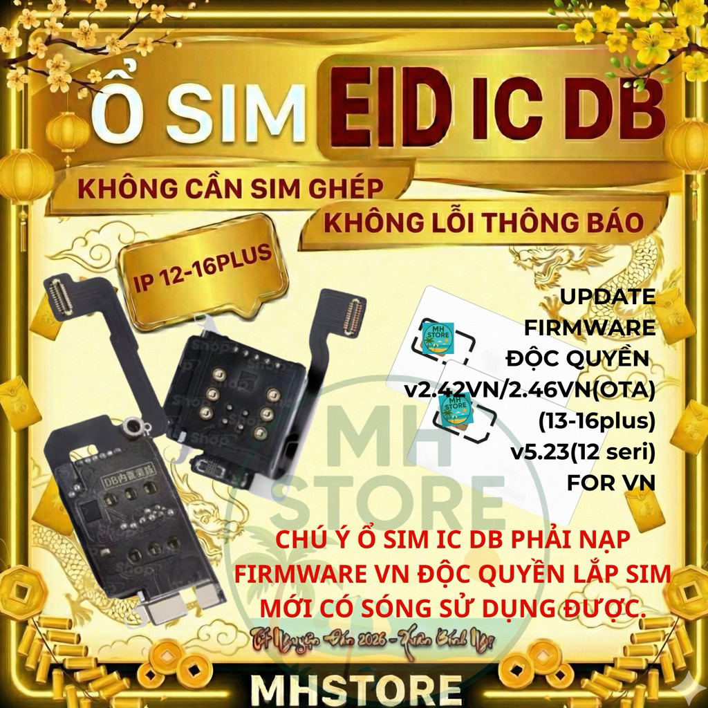 Ổ sim EID/SED của DB-SIM cho ip12-16plus -Tích Hợp IC của DB Firmware VN độc quyền-Có Thể Lắp 1-2 SI