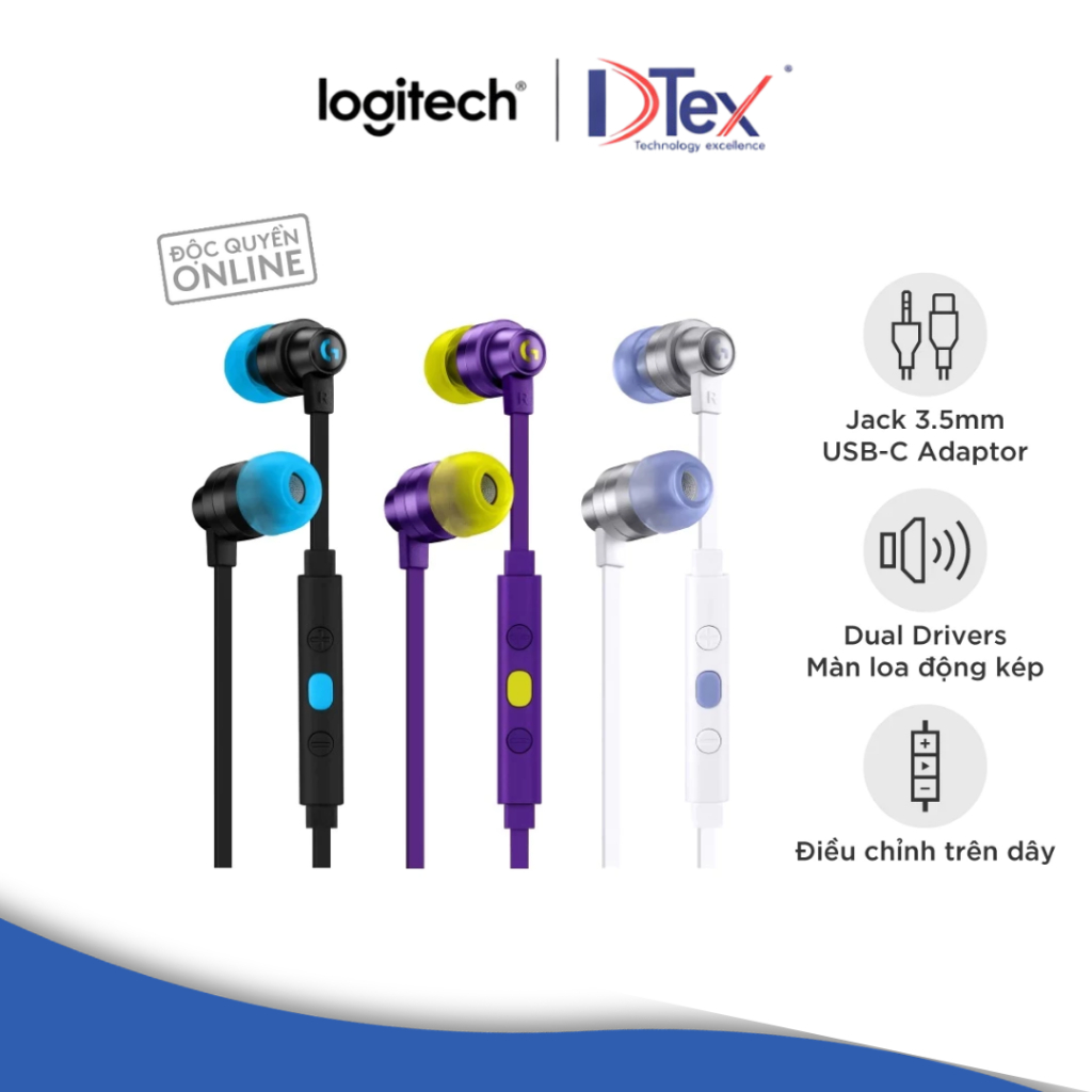 Tai nghe gaming in-ear Logitech G333 KDA - Dual Drivers, Jack 3.5mm, Mic - Hàng Chính Hãng