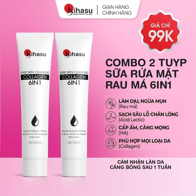 Combo 2 Sữa Rửa Mặt Kihasu Collagen 6in1 20ml dạng Gel, Làm Sạch Dịu Nhẹ, Dưỡng Ẩm Sáng Da Phù Hợp Mọi Loại Da