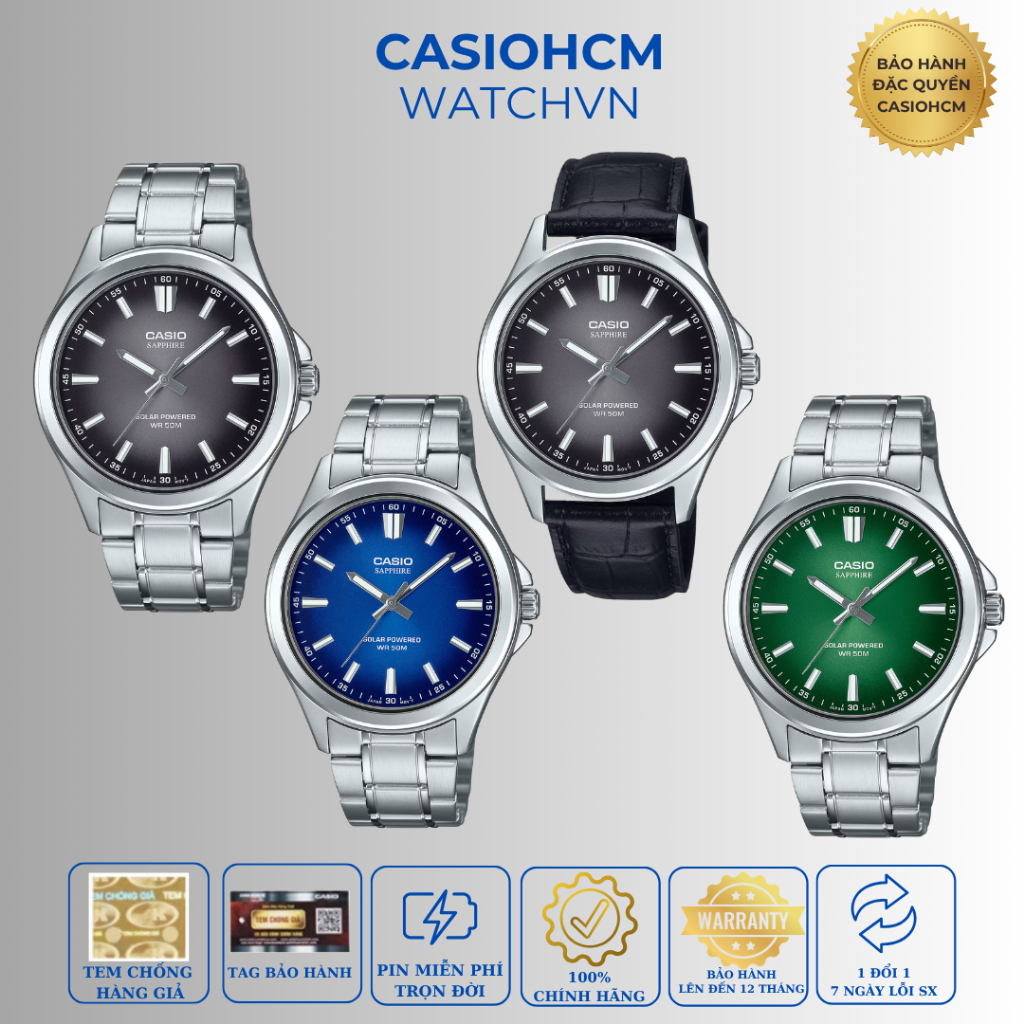 ĐỒNG HỒ NAM CASIO MTS-RS100D Pin Năng Lượng Mặt Trời 5ATM Kính Sapphire Sang Trọng
