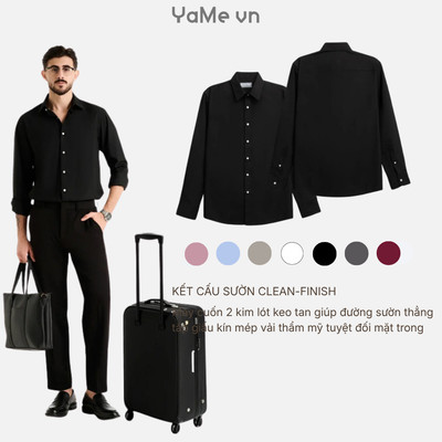 Áo Sơ Mi Nam Tay Dài AirDry™ Siêu Nhẹ Non Branded 019 Dáng Ôm Vừa F2 24012 |YaMe|