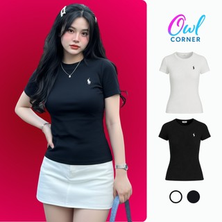 Áo Babytee Tay Ngắn CỔ TRÒN DÁNG DÀI Chất Gân Nữ DD37, Áo Thun Kiểu Chiết Eo Ôm Body OWL CORNER