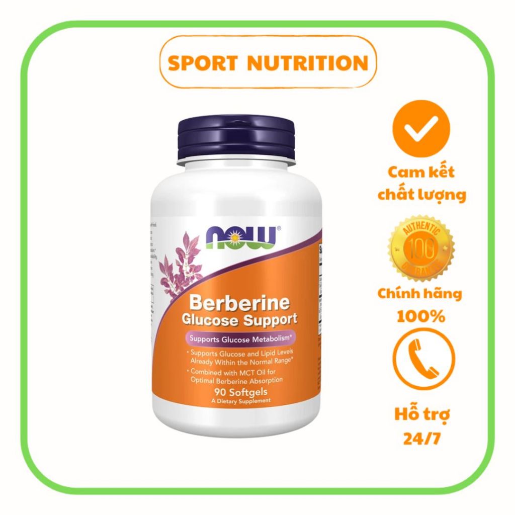 Viên uống Now Berberine Glucose Support hỗ trợ kiểm soát đường huyết, gia tăng sức khỏe tiêu hóa