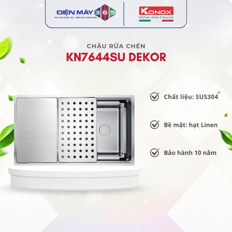 Chậu Rửa Konox KN7644SU Dekor – 1 Hố Workstation Hạ Bậc, Chống Trầy Xước