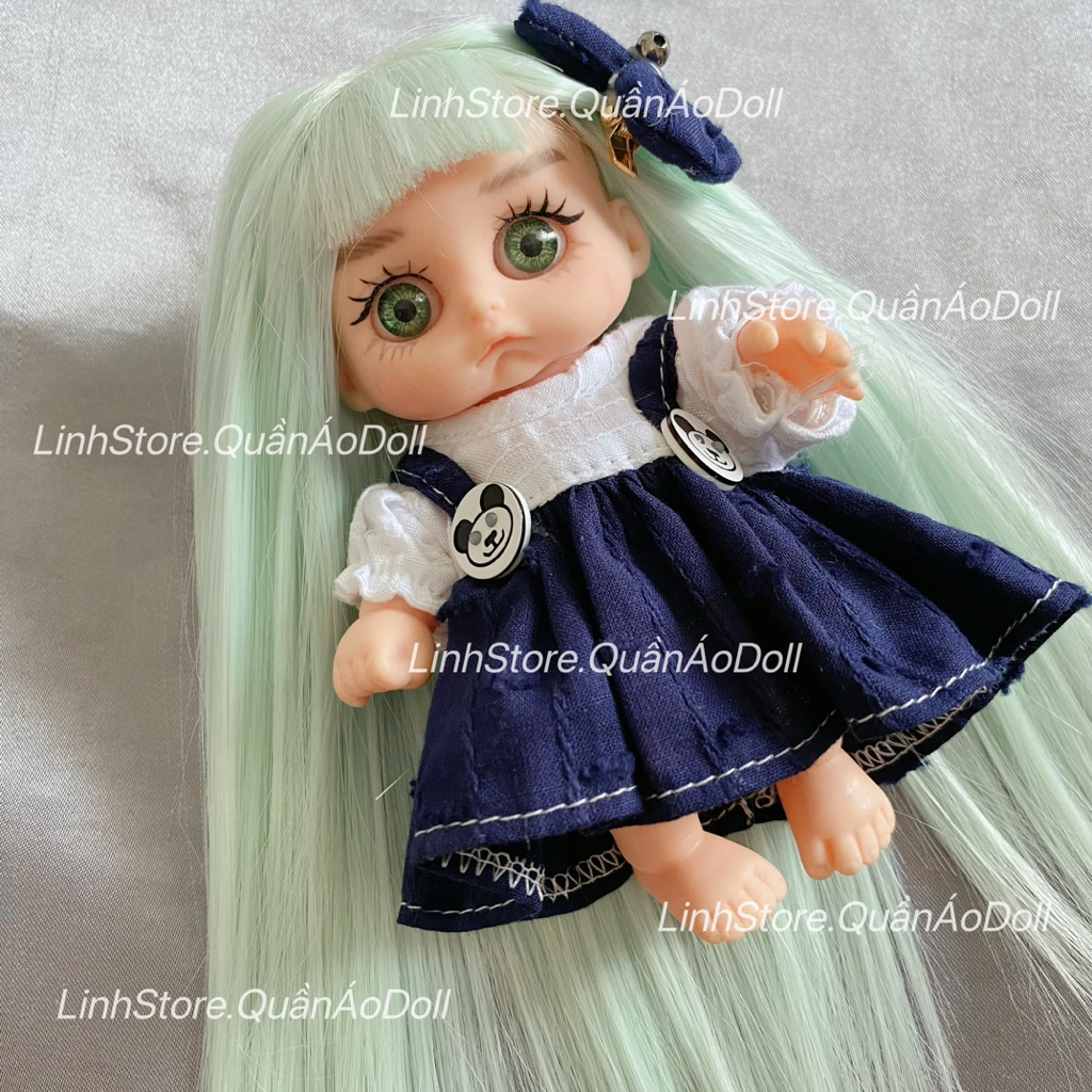 [Quần áo búp bê] ĐẦM YẾM XANH TAY PHỒNG DOLL 5IN