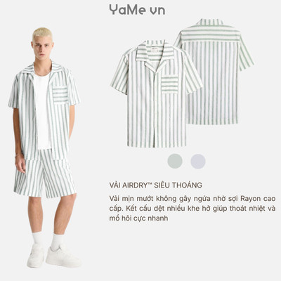 Áo Sơ Mi Nam Tay Ngắn Họa Tiết Sọc AirDry™Mịn Mướt Nhẹ Mát The No Style 203 Dáng Vừa F3 24972 |YaMe|