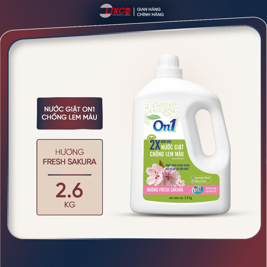 Combo 2 chai nước giặt xả On1 2.6KG các hương, sạch khuẩn, khử mùi, thơm lâu cho giặt tay và máy