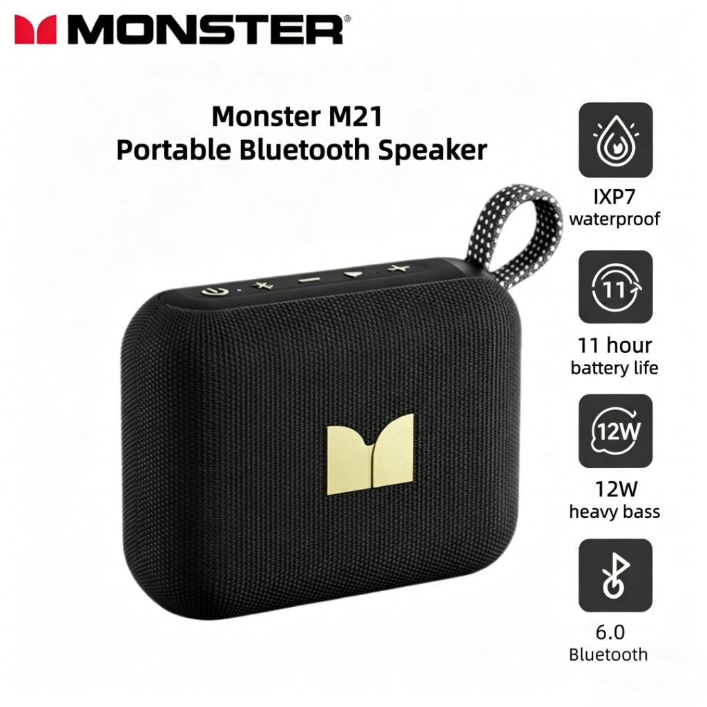 Loa Bluetooth Monster M21 Chính Hãng | Tương Đối JBL GO4 | Bass Siêu Mạnh, IPX7 Chống Nước, Pin Dài,
