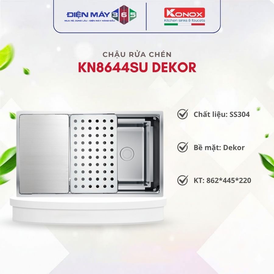 Chậu Rửa Bát Konox KN8644SU Dekor 86cm – Inox 304, Lắp Âm, Full Phụ Kiện