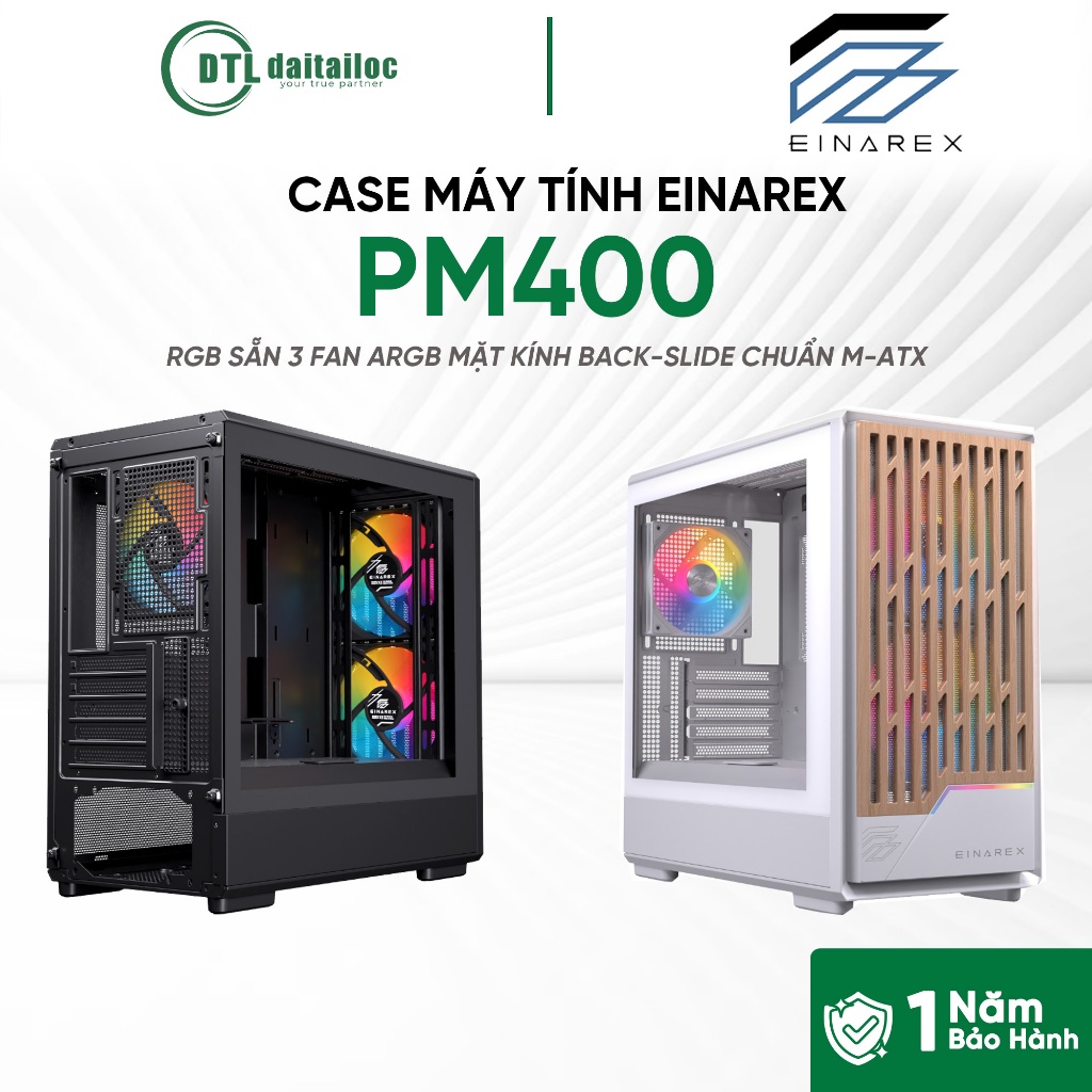 CASE MÁY TÍNH EINAREX PM400 RGB ĐEN / TRẮNG SẴN 3 FAN ARGB MẶT KÍNH BACK-SLIDE CHUẨN M-ATX | CHÍNH H