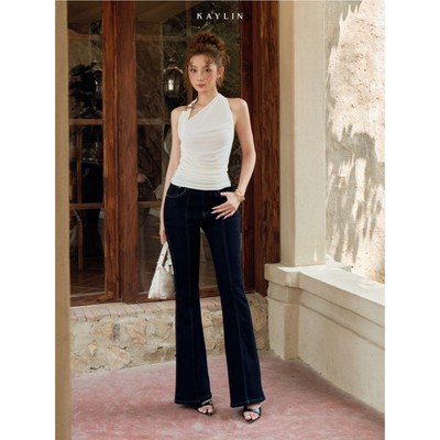 Quần Jean KAYLIN Dark Flare form ôm ống loe chất vài denim dầy dặn BST HER ELEMENT - Q167