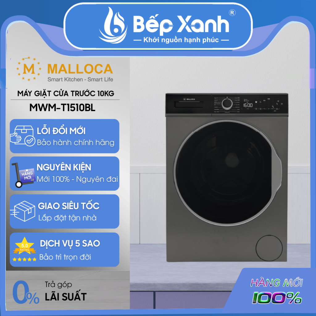 Máy giặt quần áo Malloca MWM-T1510BL - Tải trọng 10kg - Nhập khẩu Thổ Nhỹ Kỳ