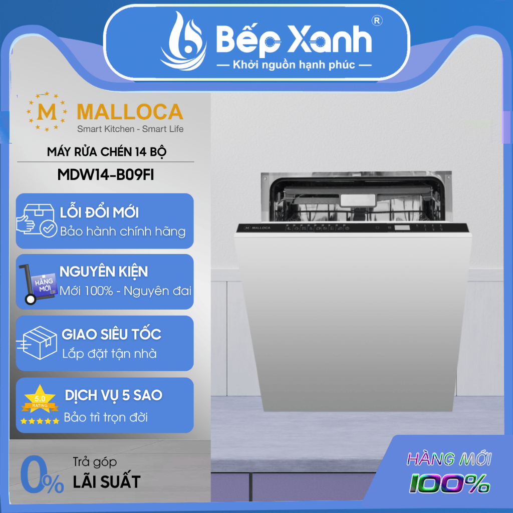 Máy Rửa Chén Âm Toàn Phần Malloca MDW14-B09FI - Hàng chính hãng