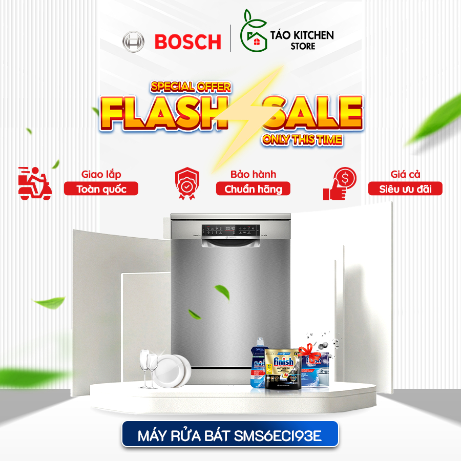 Máy rửa bát Bosch SMS6ECI93E độc lập – Serie 6, 13–14 bộ, sấy khô hiệu quả, Home Connect thông minh