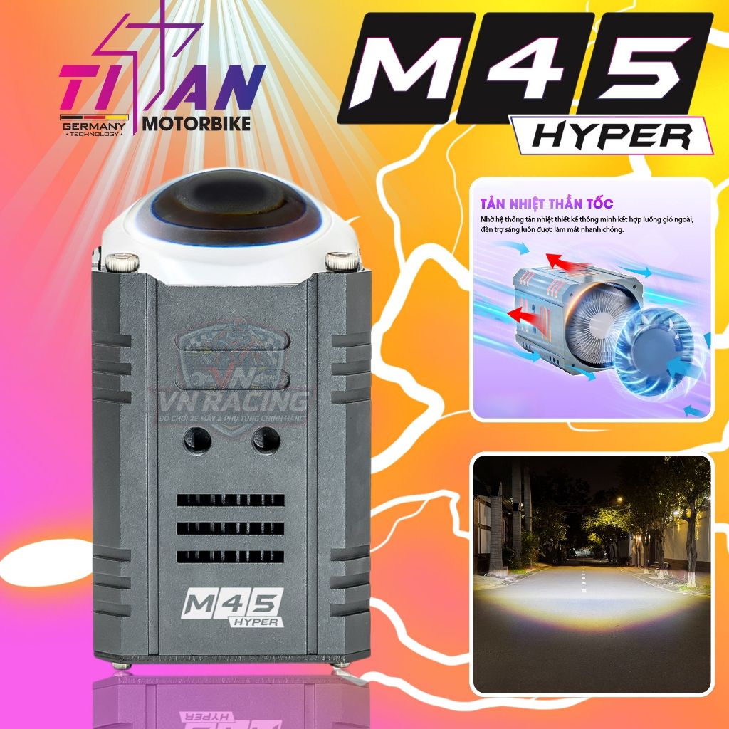 Đèn Trợ Sáng Bi Cầu Mini Titan M45 Hyper 45W Siêu Sáng 3 Chế Độ Ánh Sáng Gắn Xe Máy Ô Tô BH 1 Năm