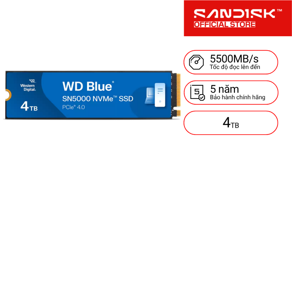 SSD gắn trong WD 1TB/2TB/4TB Blue SN5000 PCle Gen4x 4 NVMe M.2 - Bảo Hành 5 năm