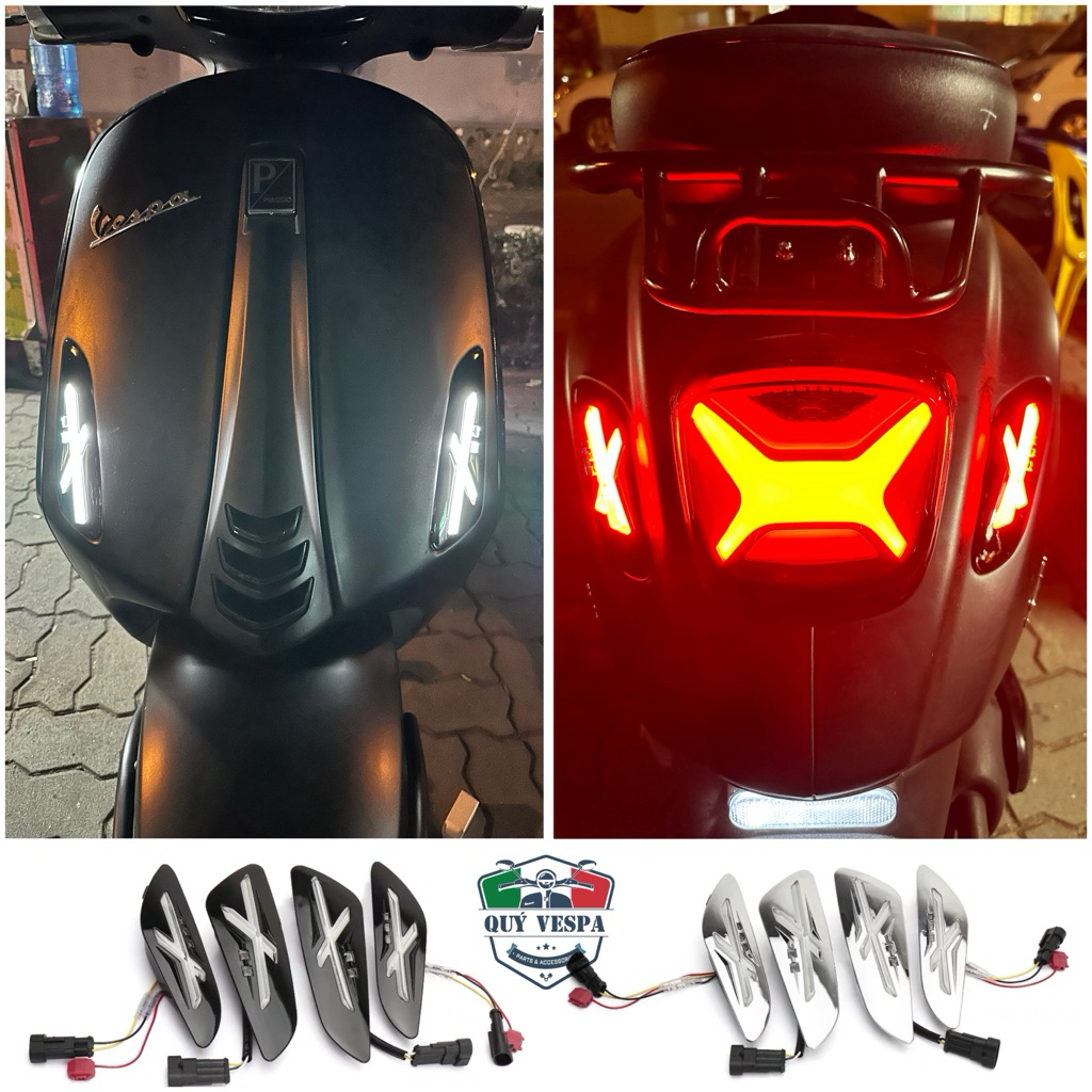 Đèn xi nhan QVP - Model X Storm2 - Smoke/Chrome có hiệu ứng cho Vespa Sprint