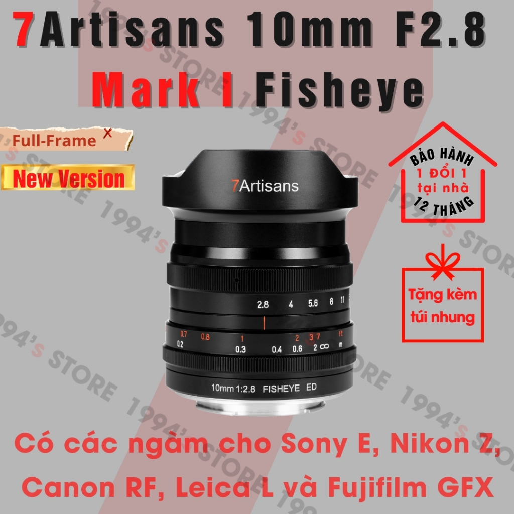 Ống kính 7Artisans 10mm F2.8 Fisheye bản New Version cho Full-Frame Fujifilm GFX, Sony FE, Nikon Z, 
