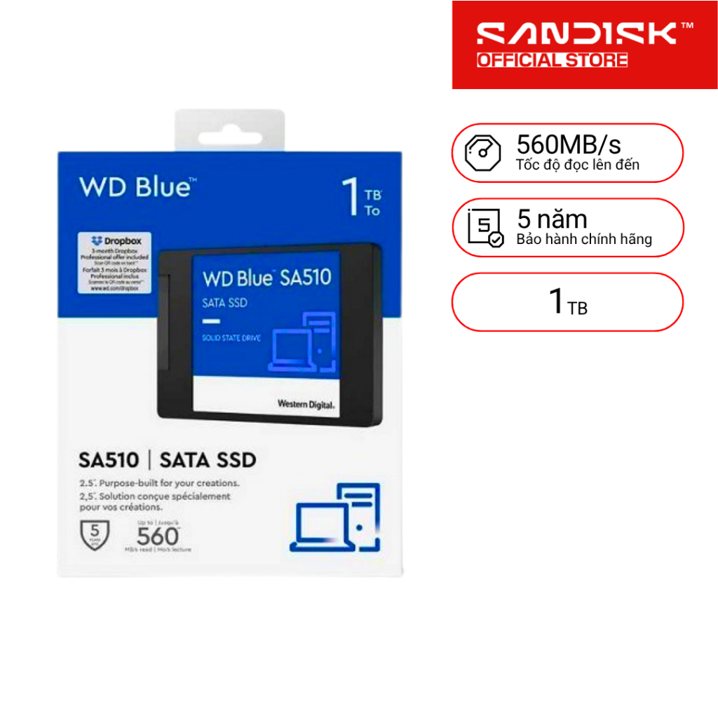 SSD gắn trong WD Blue 2.5 inch SATA III 500GB / 1TB SA510 upto 560MB/s - Bảo Hành 5 năm