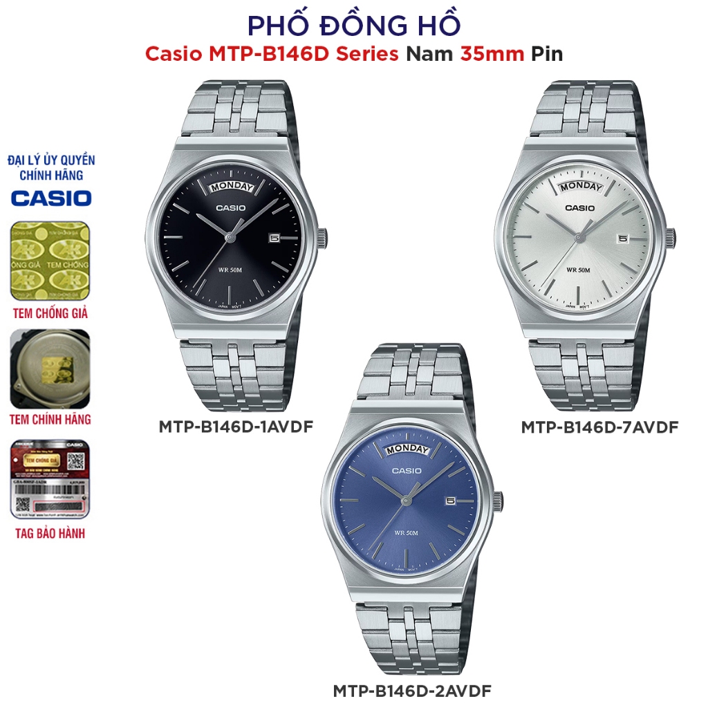 Đồng hồ nam Dây kim loại Casio Anh Khuê MTP-B146D Series Chính hãng