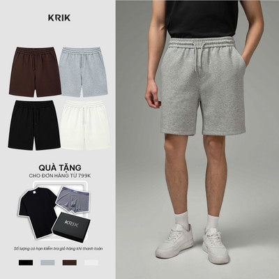 Quần Short Nỉ Nam KRIK Form Classic  Cạp Chun Dây Rút Vải Hiệu Ứng Co Giãn Thoải Mái QS8173
