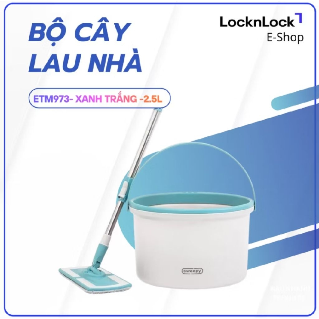 Bộ Lau Sàn Lock&Lock ETM973 – Cây Lau Tự Vắt, 2 Bông Thấm Hút, Sạch Nhanh 2,5L