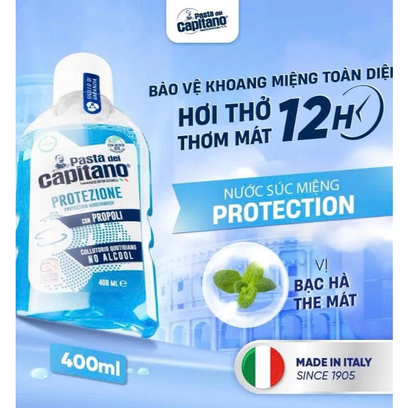 Nước Súc Miệng Capitano Thơm Miệng, Trắng Răng - Pasta Del Capitano Whitening Mouthwash 400ml