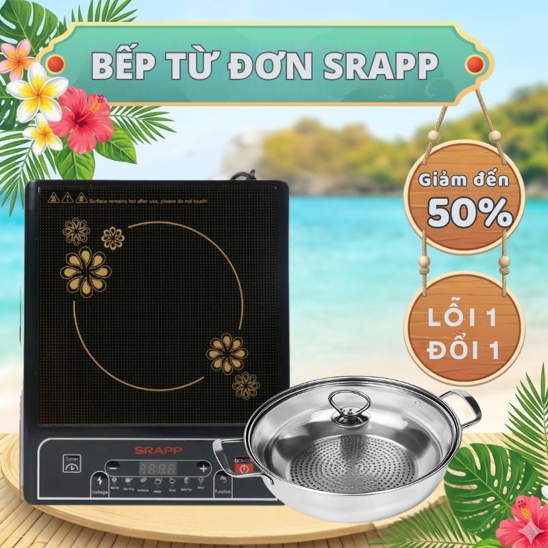 Bếp từ đơn SRAPP SH-BT205 công suất 2000W cho gia đình tặng kèm nồi, hàng chính hãng bảo hành 12 tháng.