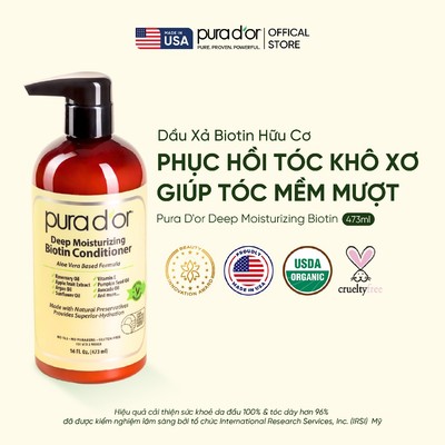 [GWP] Dầu Xả Biotin Phục Hồi Tóc Khô Xơ, Chẻ Ngọn giúp tóc mềm mượt Pura D'or Deep Moisturizing Biotin Hữu cơ 473ml