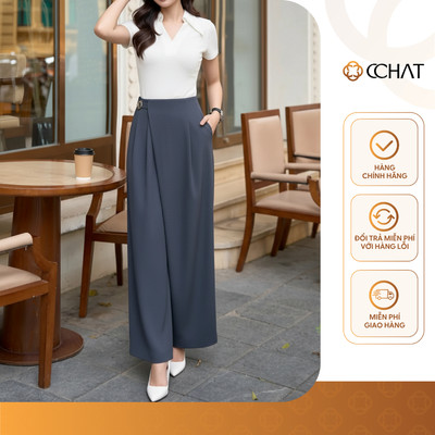 Quần Ống Rộng 𝐂𝐂𝐇𝐀𝐓 Dáng Suông Kiểu Audrey Charm Trang Trí Chất Liệu Tuytsi Cao Cấp 16QDS2018ST